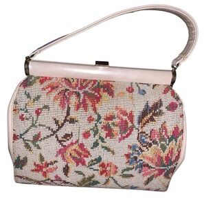 Vintage Purse Handbag Floral Tapestry Needlepoint Carpet Bag